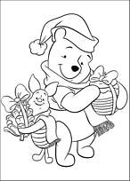 coloriage winnie et porcinet avec des cadeaux de noel